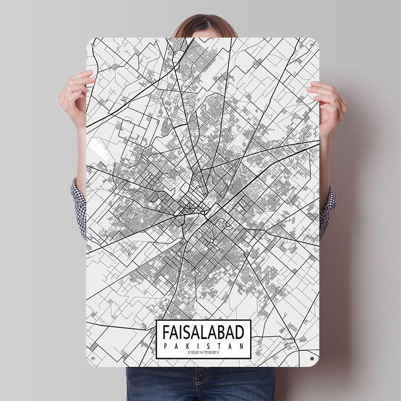 Custom Map Poster - Faisalabad City Map Pakistan Light Tinplate