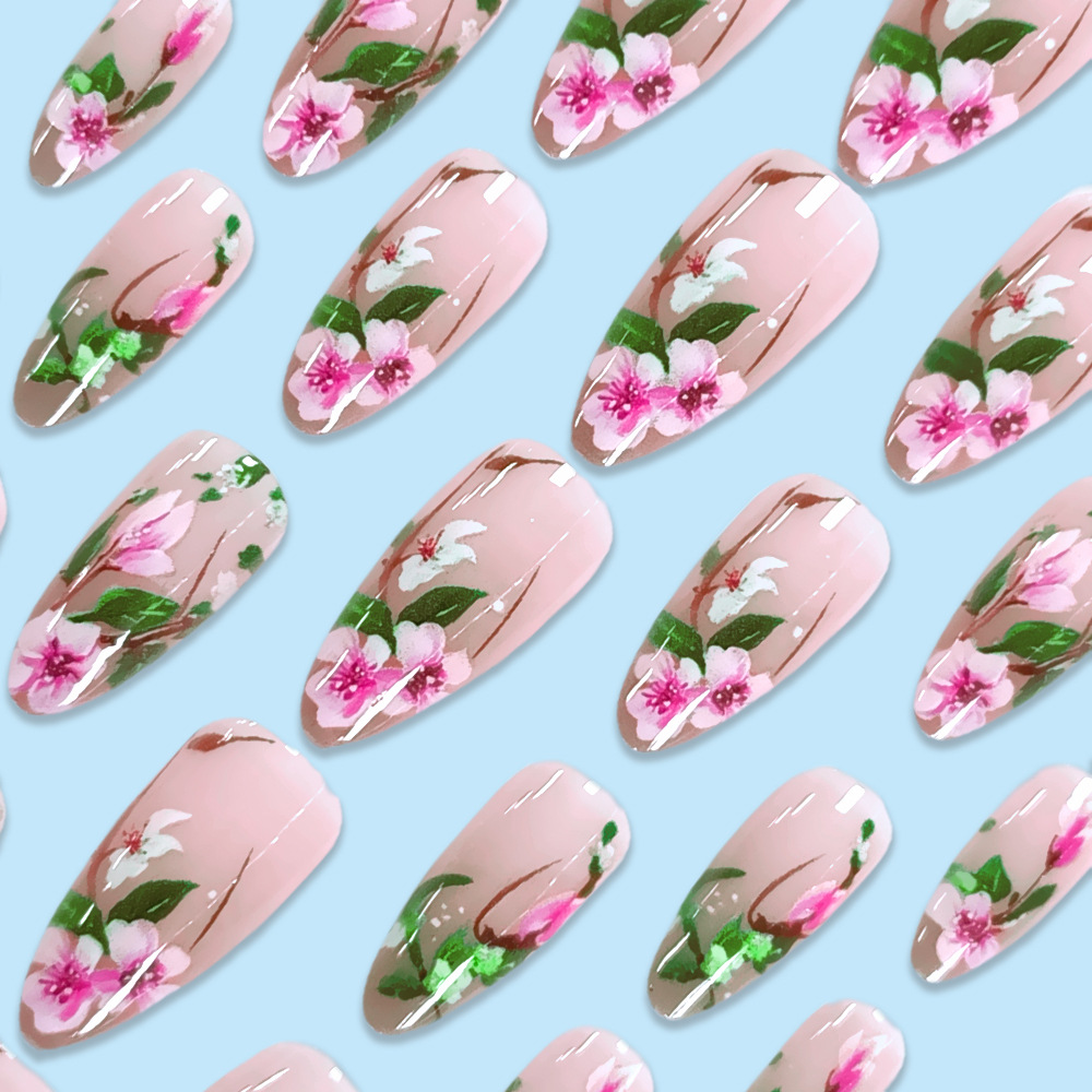 Short Almond Press on Nails 3D - Pressed Flower Art recension och pris