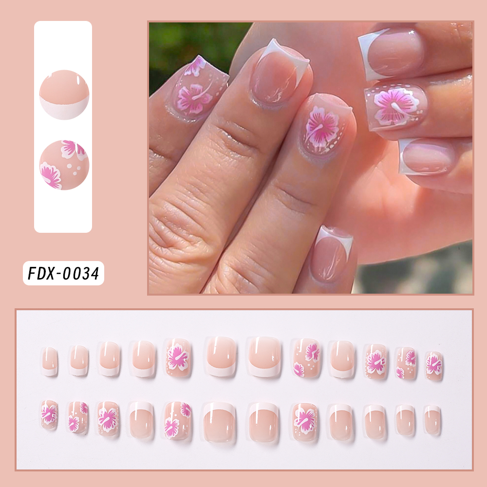 24Pcs French Flower False Nail - Pressed Flower Art recension och pris